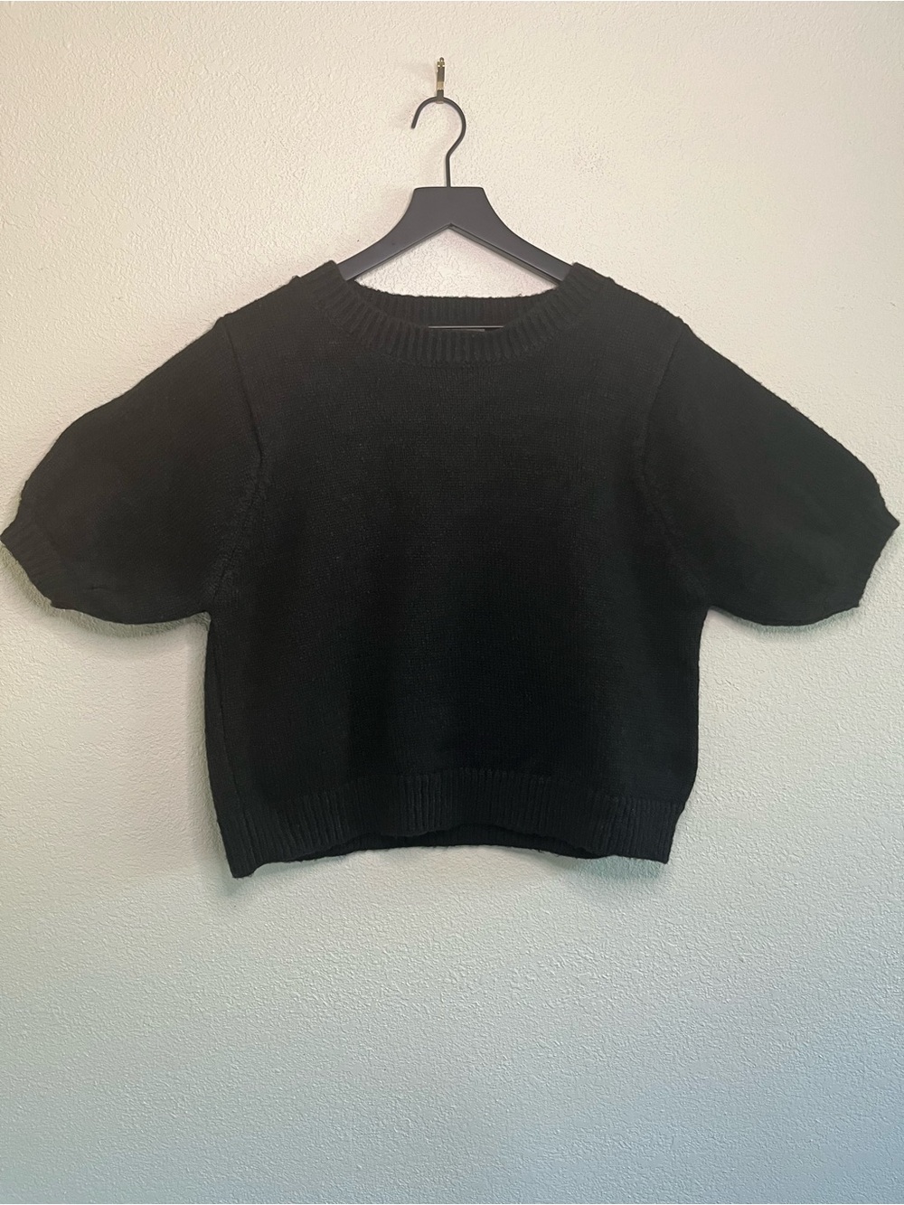 Classic Black Coquette Short-Sleeve Knit Sweater